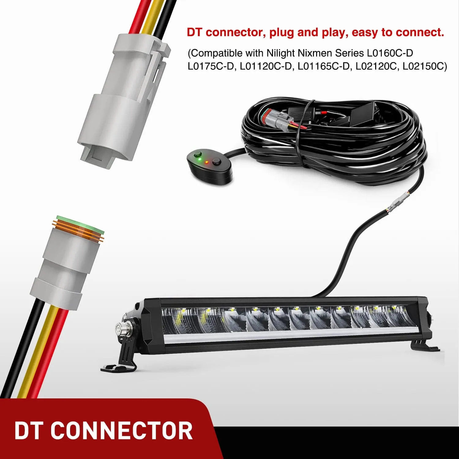 12AWG DT Connector 12V On Off Switch Wiring Harness Kit 1 Lead