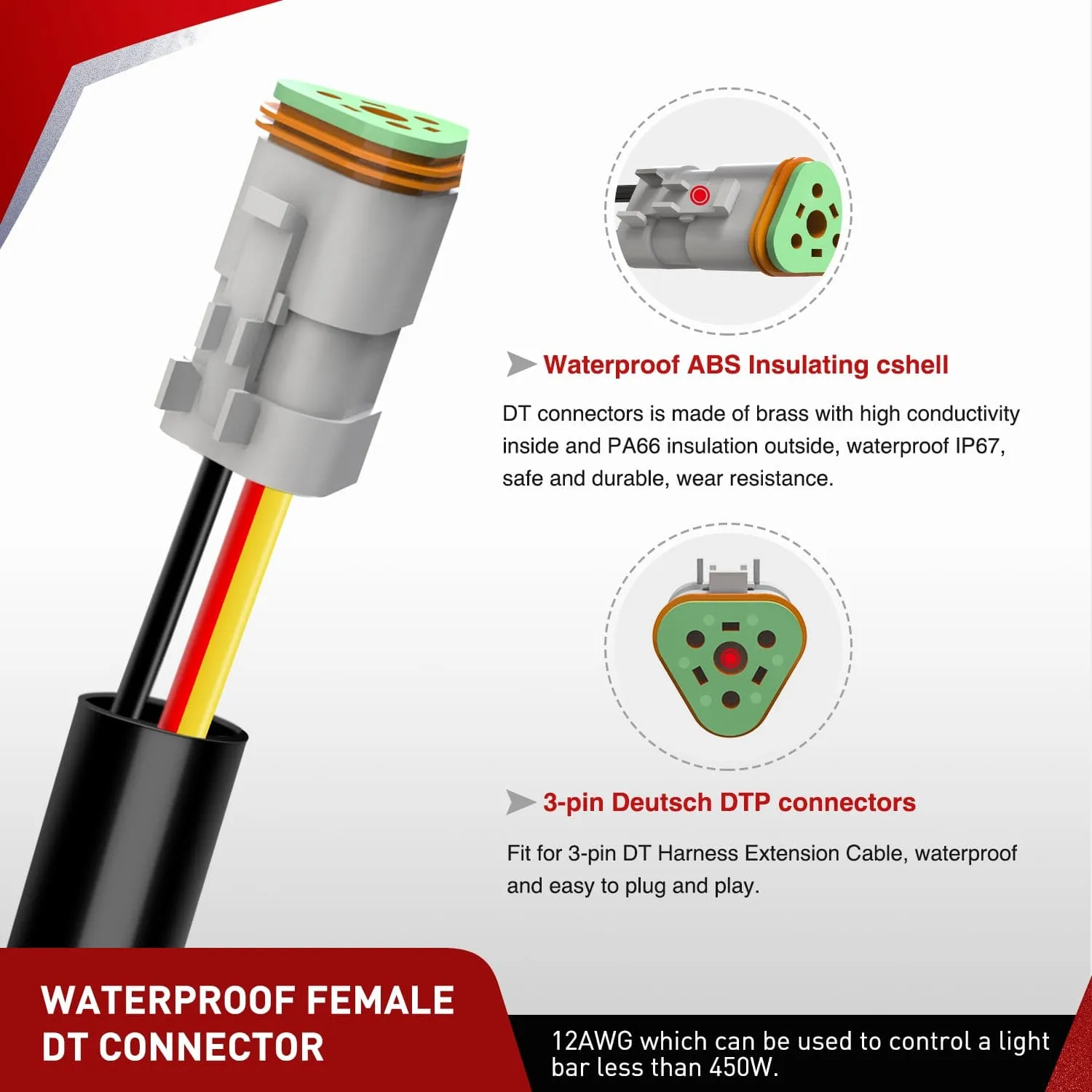 12AWG DT Connector 12V On Off Switch Wiring Harness Kit 1 Lead