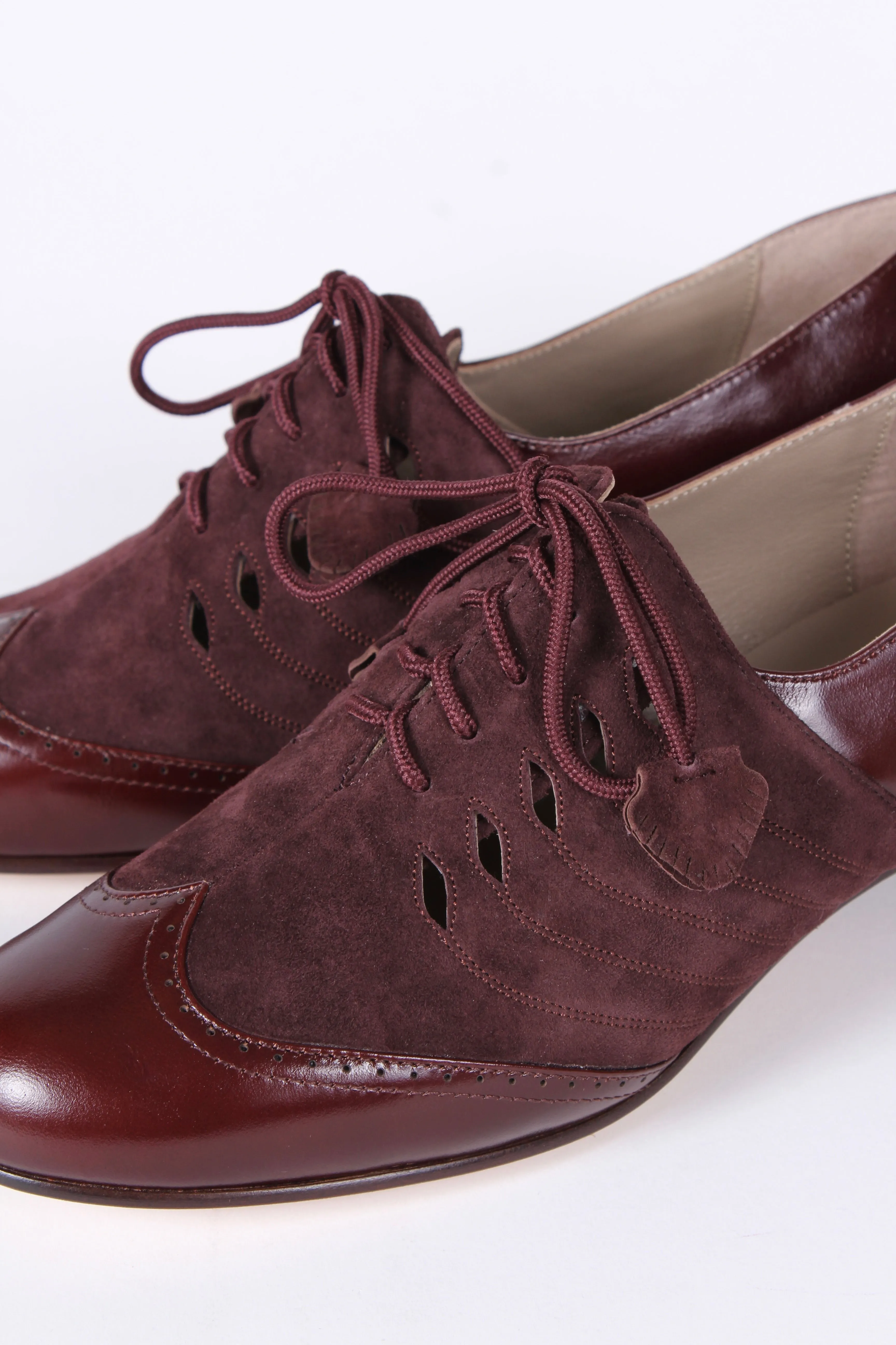 40’er style Oxfords i læder og ruskind - Mørkebrun / Aubergine - Clara