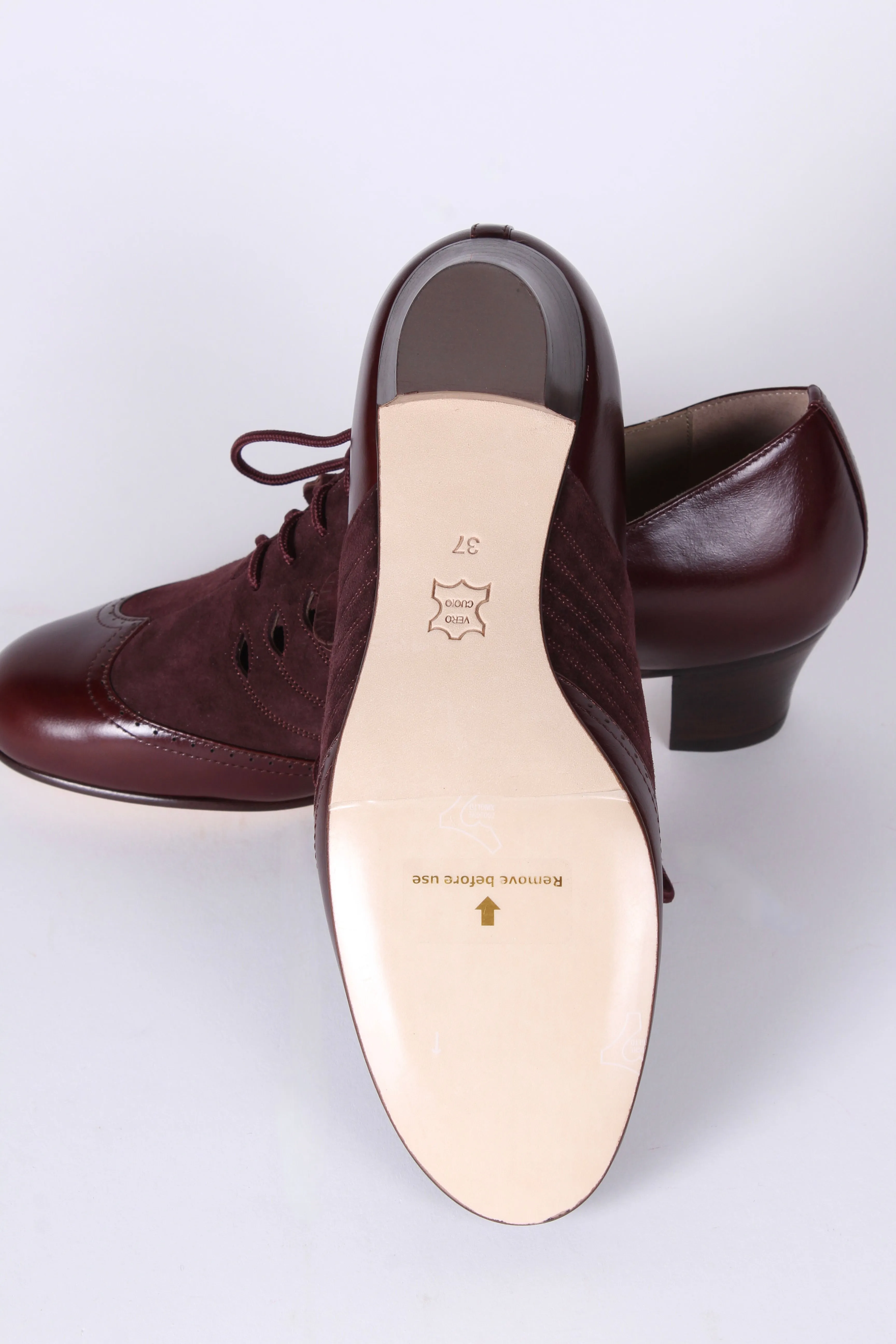40’er style Oxfords i læder og ruskind - Mørkebrun / Aubergine - Clara