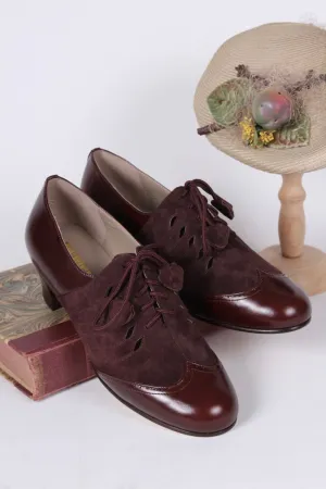 40’er style Oxfords i læder og ruskind - Mørkebrun / Aubergine - Clara