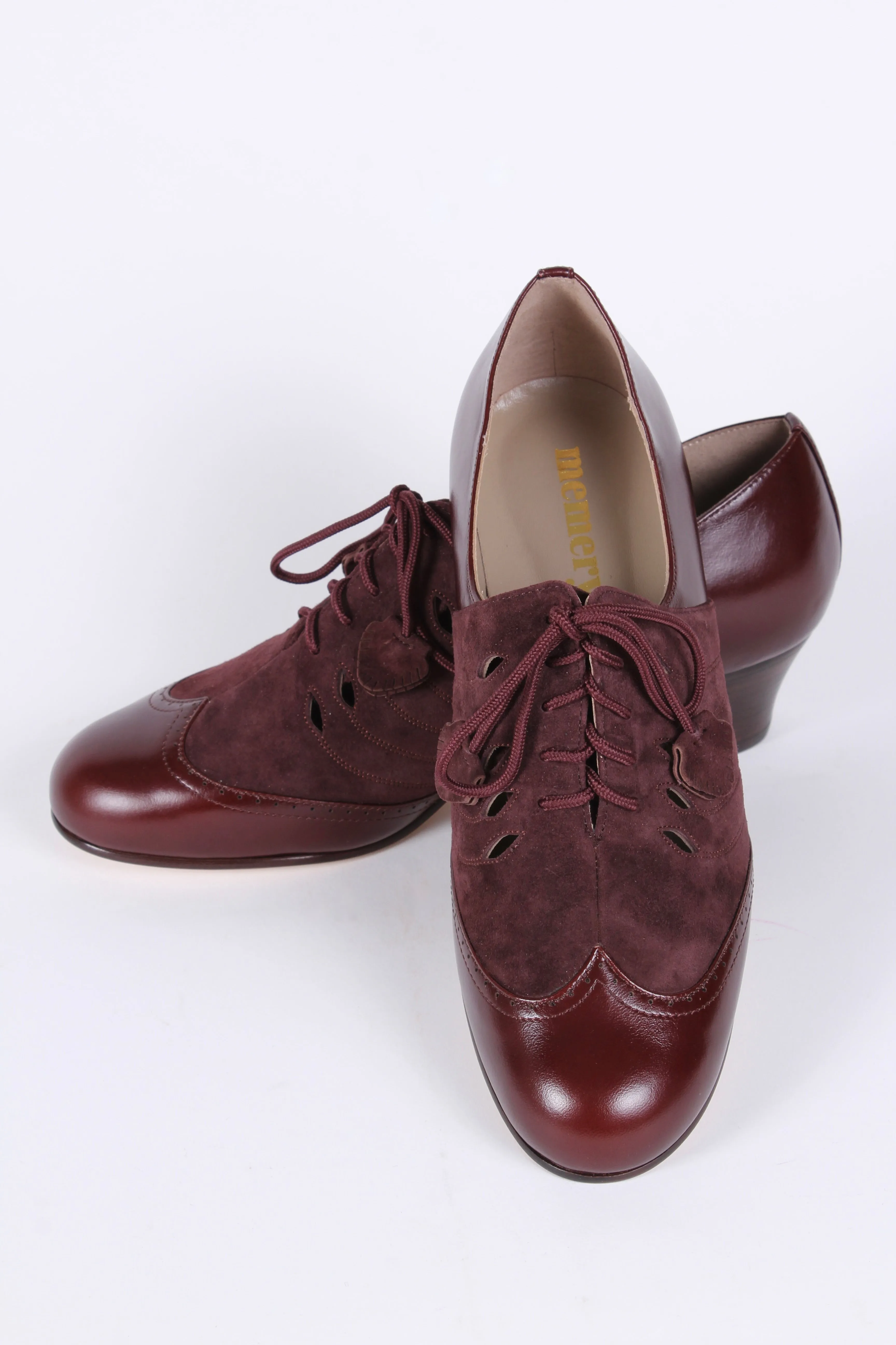 40’er style Oxfords i læder og ruskind - Mørkebrun / Aubergine - Clara
