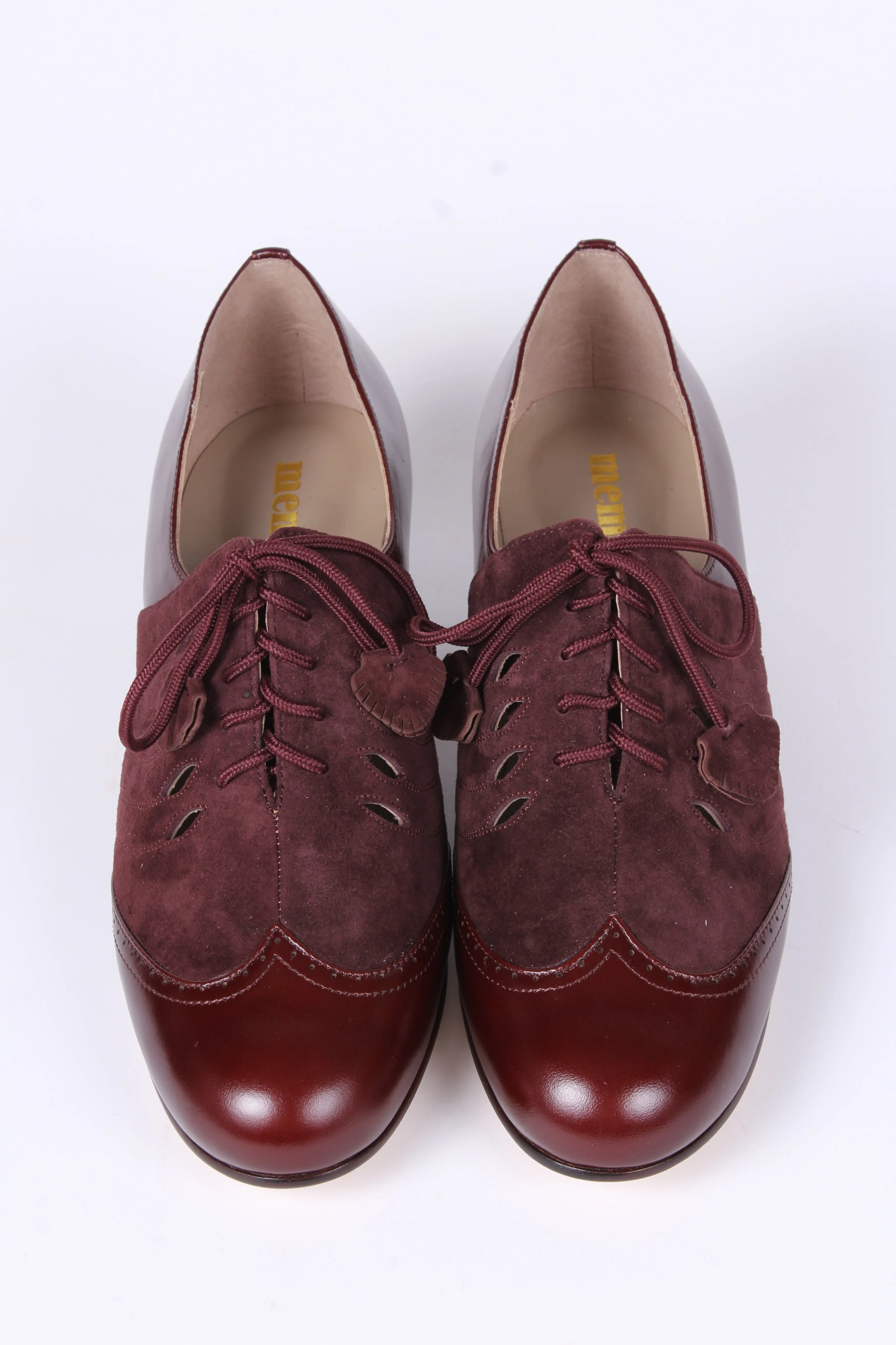 40’er style Oxfords i læder og ruskind - Mørkebrun / Aubergine - Clara