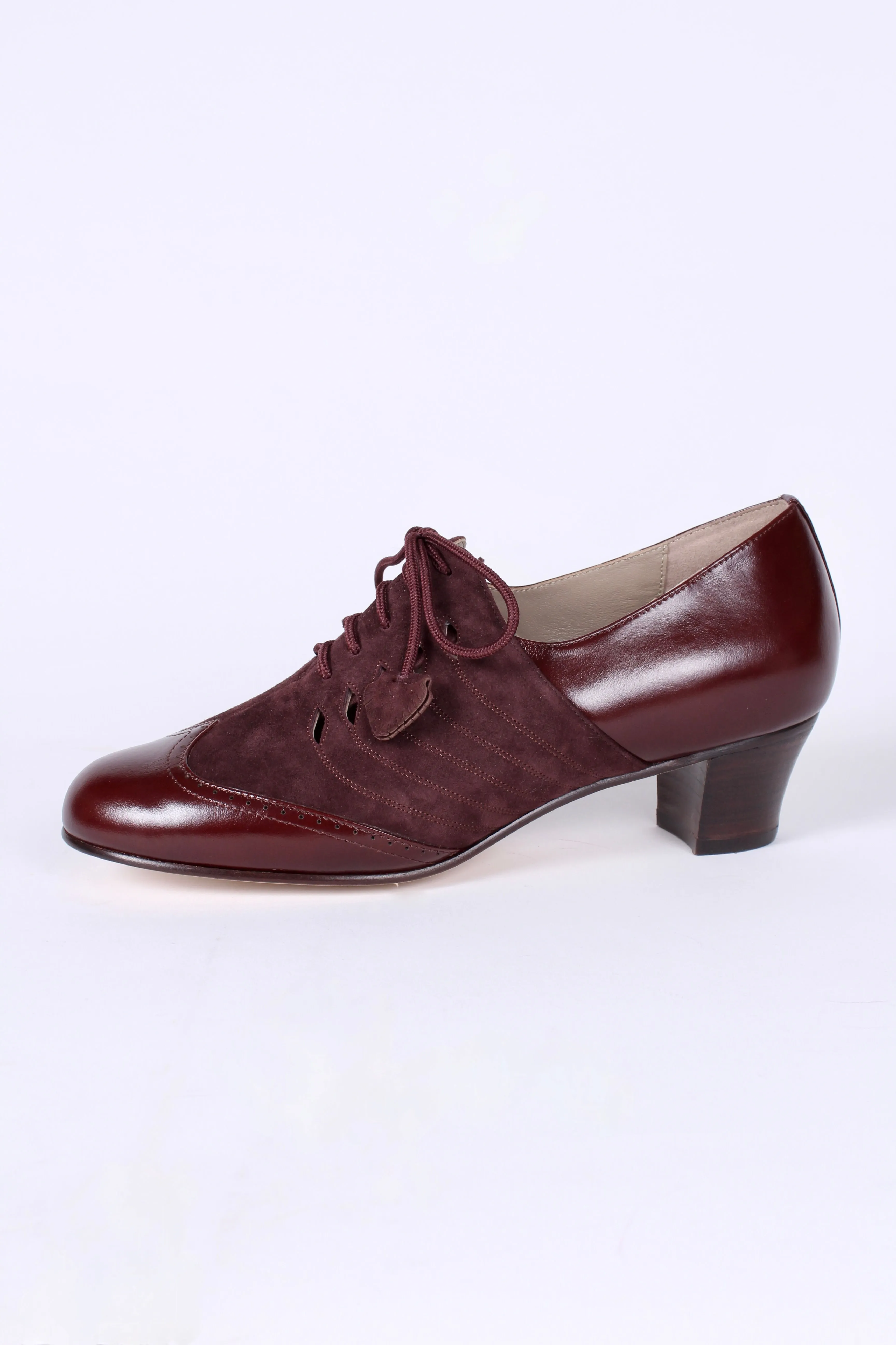 40’er style Oxfords i læder og ruskind - Mørkebrun / Aubergine - Clara