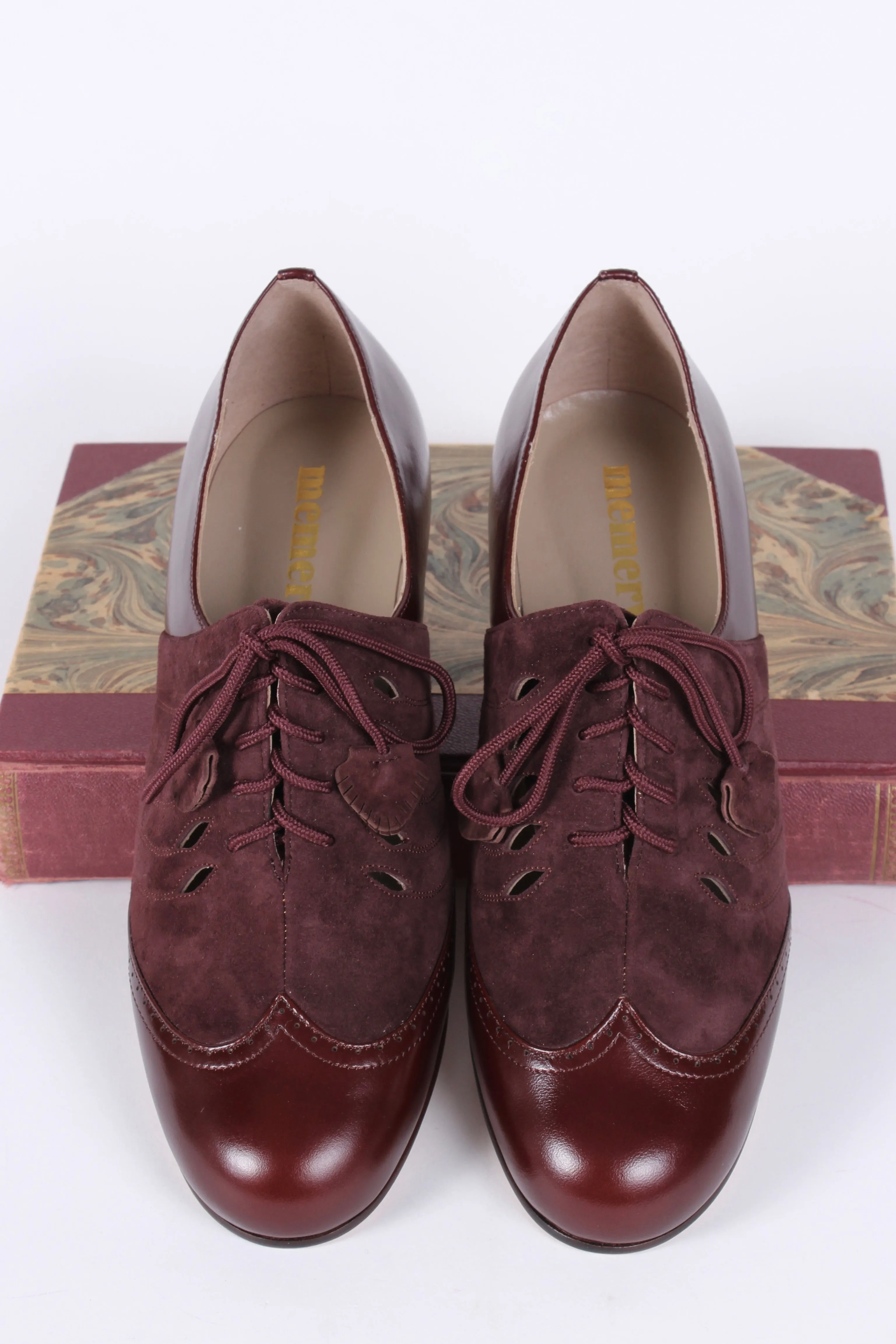 40’er style Oxfords i læder og ruskind - Mørkebrun / Aubergine - Clara