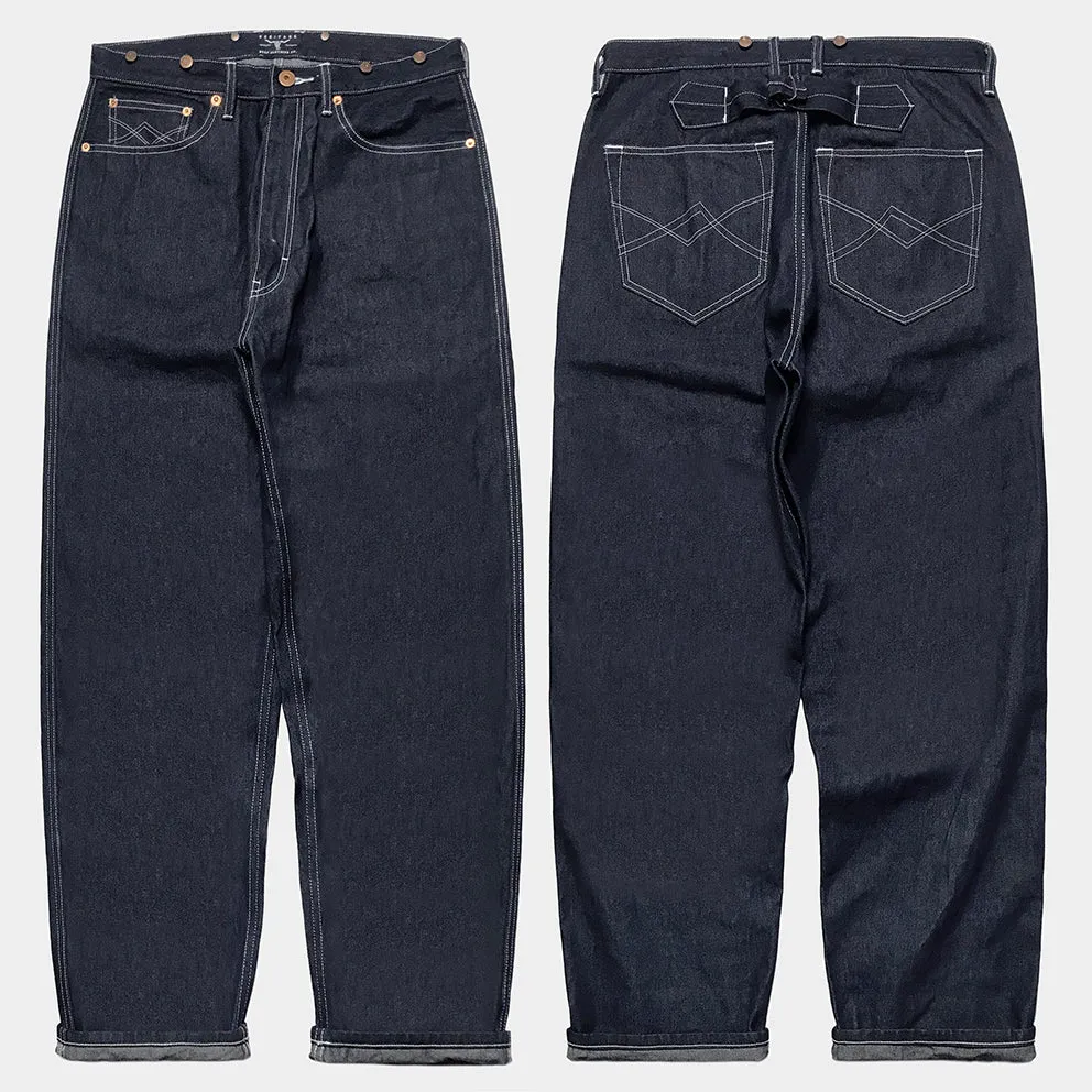 BZEN M.1198 KYLE H18 VINTAGE RELAX TAPERED 5 POCKET BUCKLE BACK DEAD STOCK GREENWOOD MILLS DENIM-12OZ-HRH INDIGO