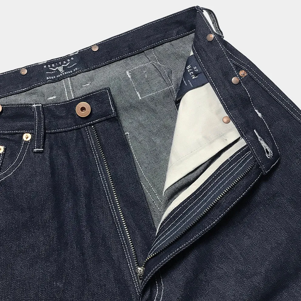 BZEN M.1198 KYLE H18 VINTAGE RELAX TAPERED 5 POCKET BUCKLE BACK DEAD STOCK GREENWOOD MILLS DENIM-12OZ-HRH INDIGO