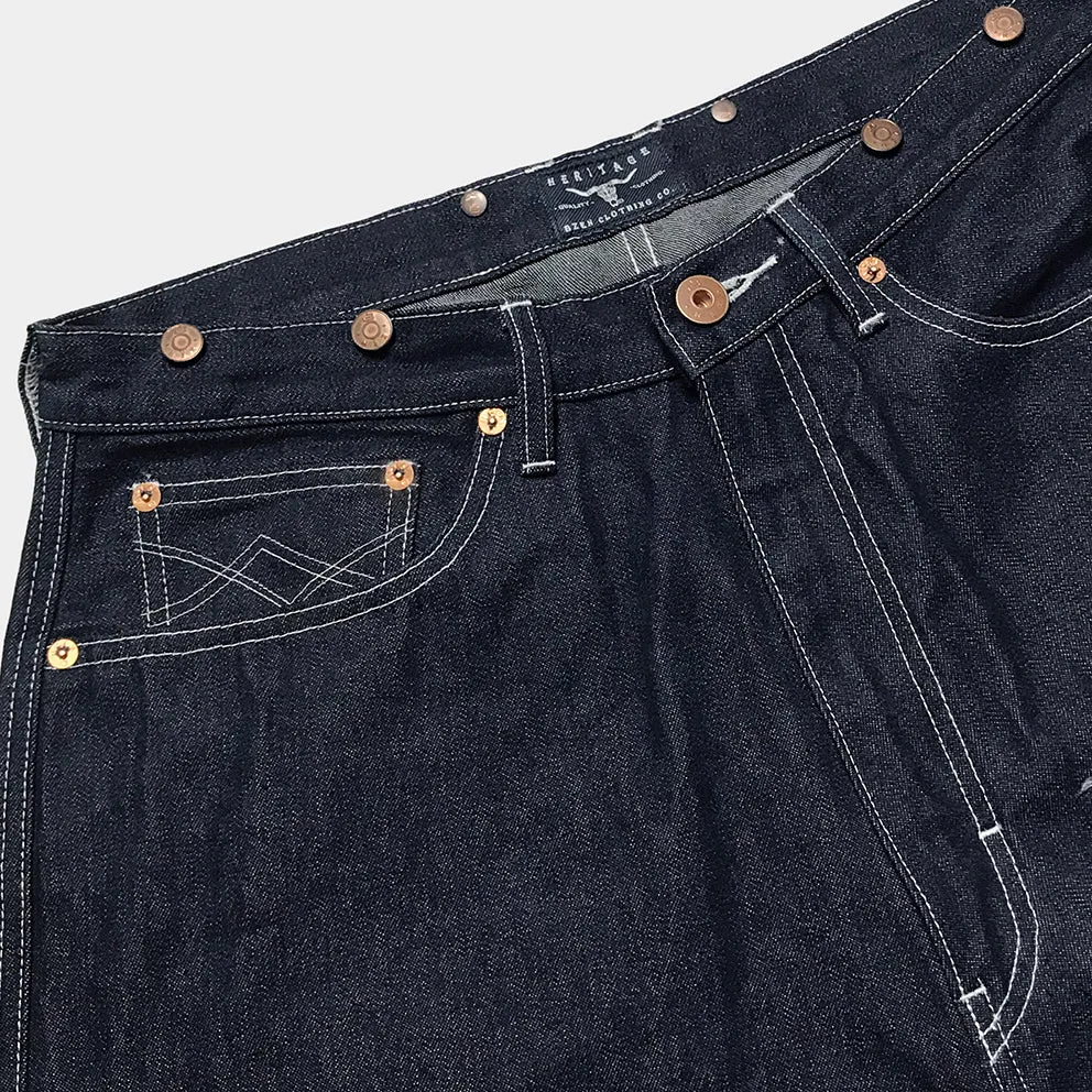 BZEN M.1198 KYLE H18 VINTAGE RELAX TAPERED 5 POCKET BUCKLE BACK DEAD STOCK GREENWOOD MILLS DENIM-12OZ-HRH INDIGO
