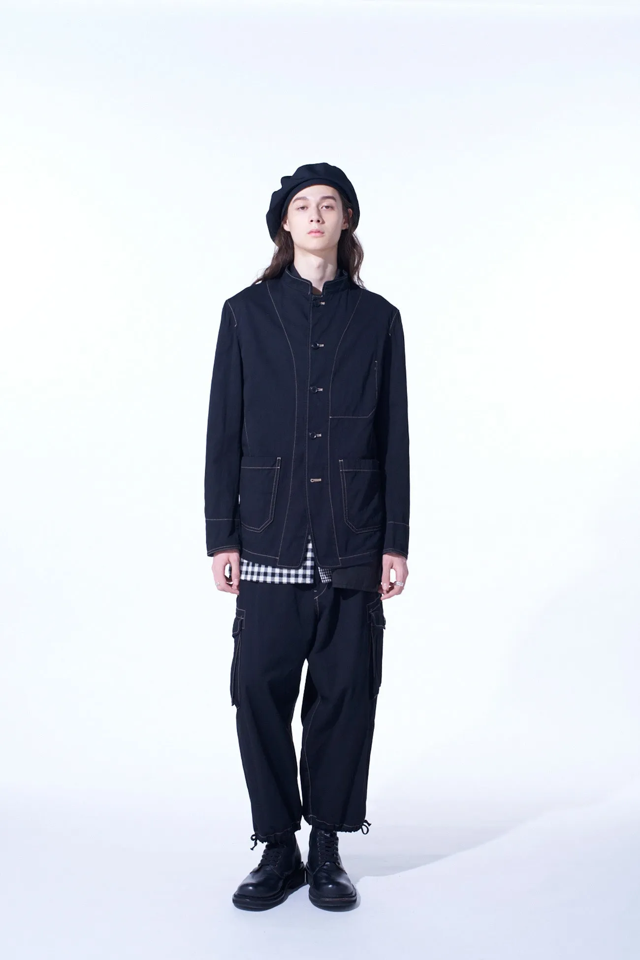 COTTON TWILL GARMENT DYED STAND COLLAR JACKET