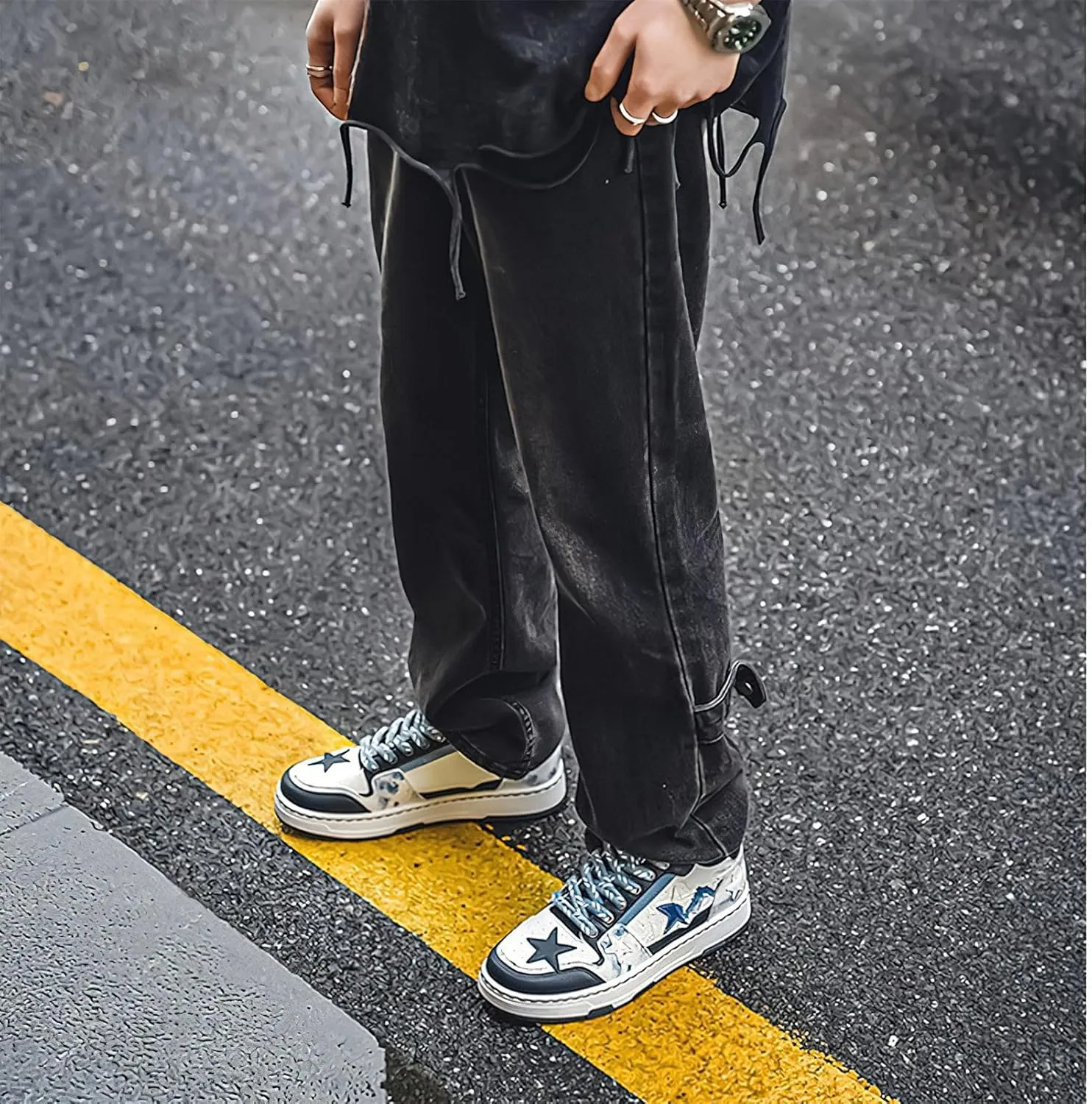 Exusiai Men Chunky Sneakers Star Fashion Flat Platform Dad Shoes Breathable Lace-up Walking Running Sneakers Refer to Casual Gathering Travel