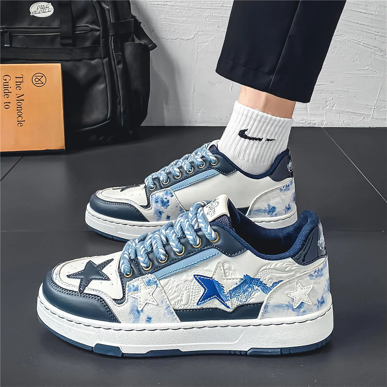 Exusiai Men Chunky Sneakers Star Fashion Flat Platform Dad Shoes Breathable Lace-up Walking Running Sneakers Refer to Casual Gathering Travel