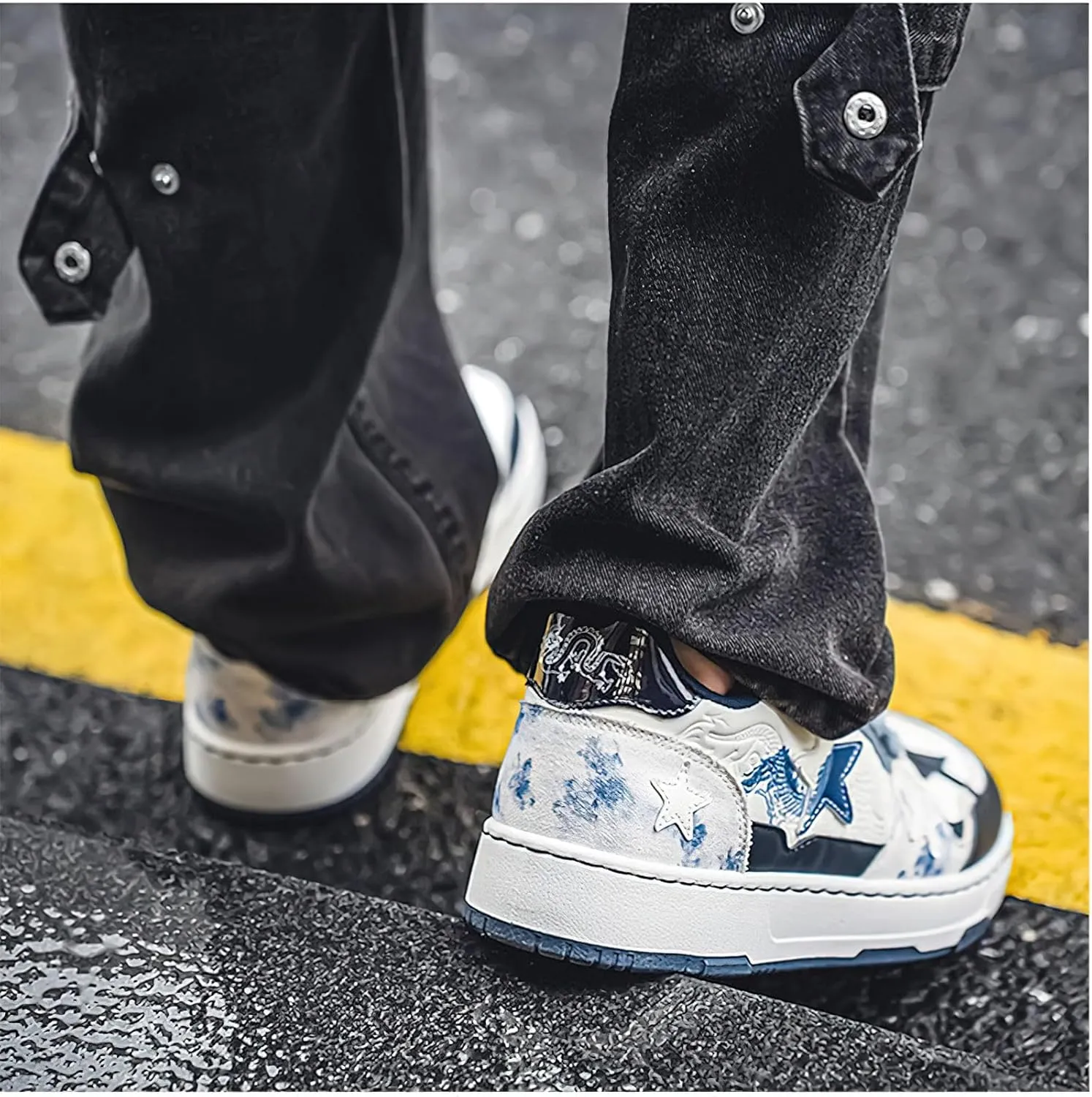Exusiai Men Chunky Sneakers Star Fashion Flat Platform Dad Shoes Breathable Lace-up Walking Running Sneakers Refer to Casual Gathering Travel