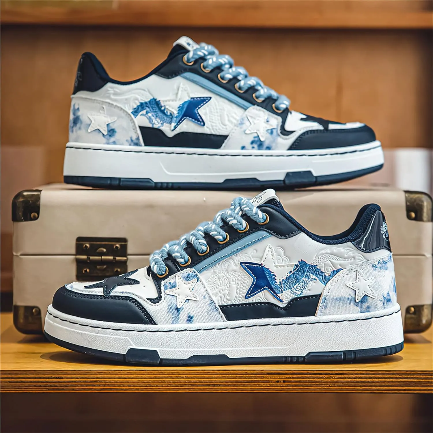 Exusiai Men Chunky Sneakers Star Fashion Flat Platform Dad Shoes Breathable Lace-up Walking Running Sneakers Refer to Casual Gathering Travel