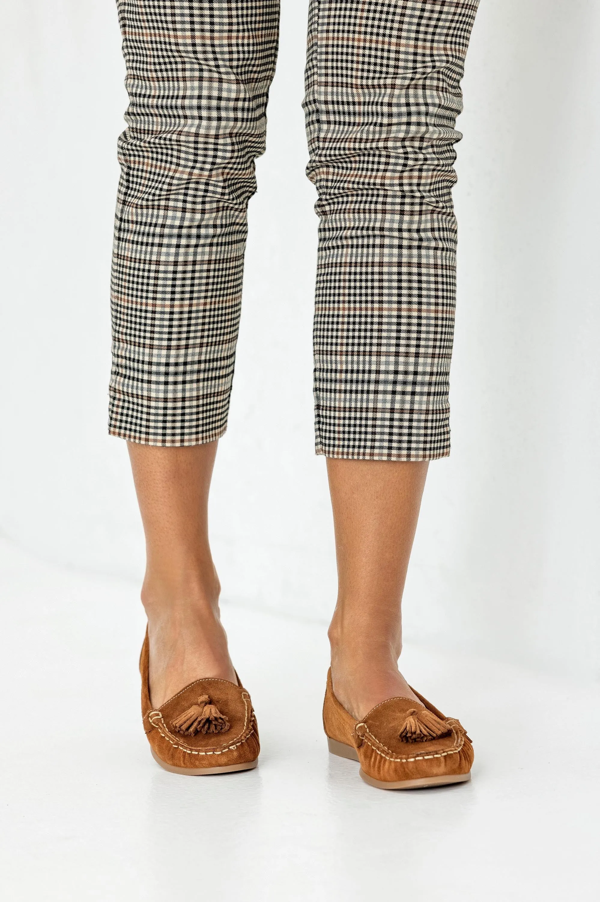 Leather suede moccasin with tassels