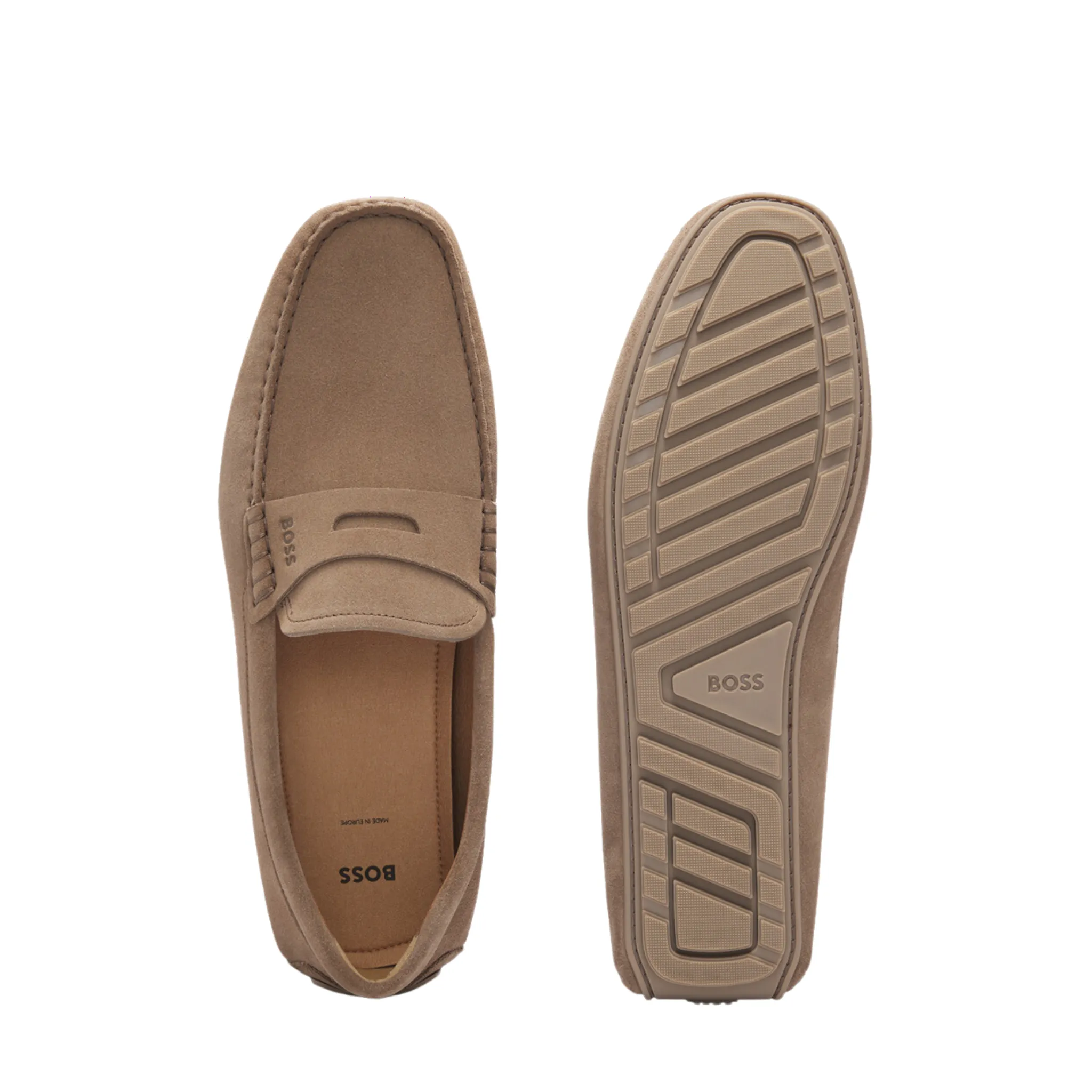Mens BOSS Medium Beige Noel Moccasin Suede Shoes