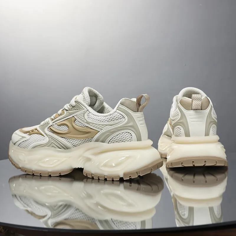 Men's Silver Fashion Sneakers Dad Shoes Walking Casual Athletic Chunky Platform Sneakers