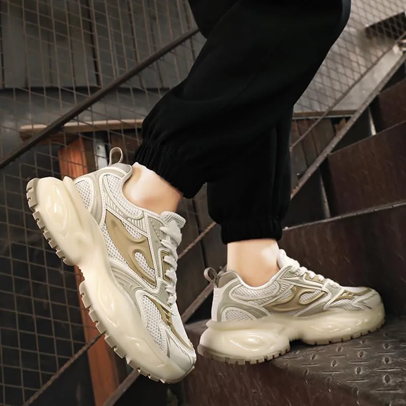 Men's Silver Fashion Sneakers Dad Shoes Walking Casual Athletic Chunky Platform Sneakers
