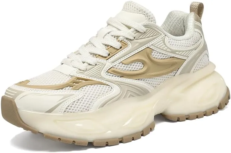 Men's Silver Fashion Sneakers Dad Shoes Walking Casual Athletic Chunky Platform Sneakers