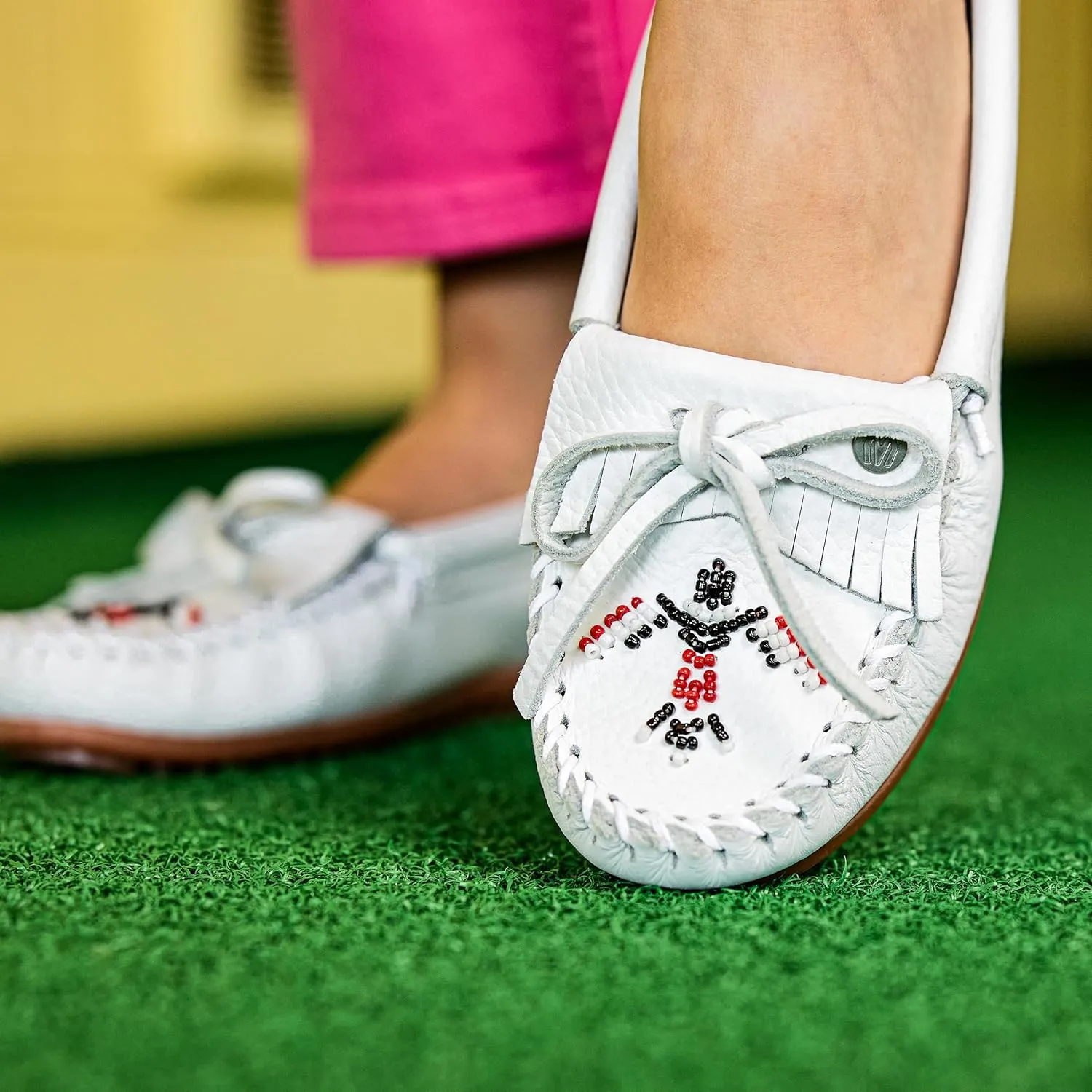 Minnetonka Womens Thunderbird Animikii Hardsole  Moccasins for Women with a Classic Leather Moccasin Silhouette, Cushioned Footbed, and Beaded Moccasin Design