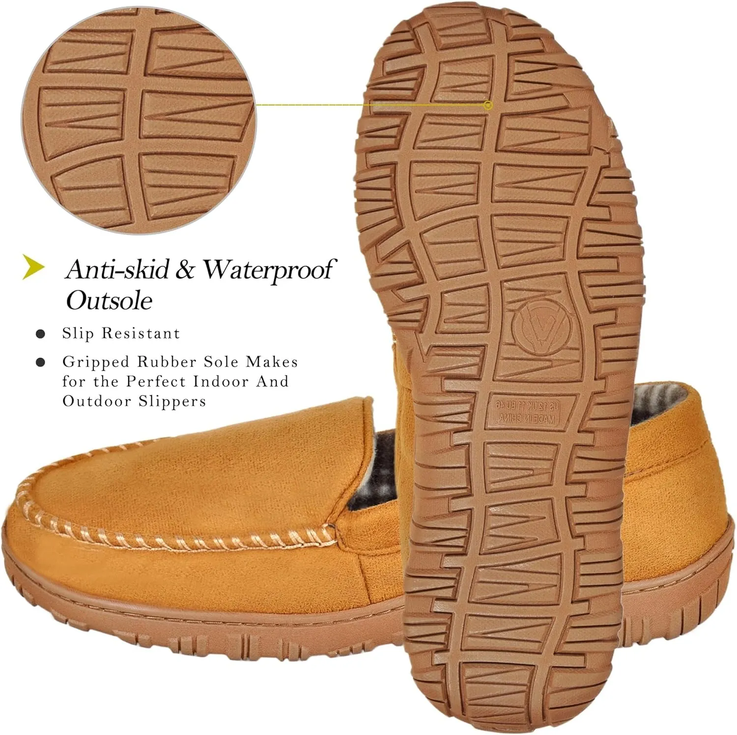 MIXIN Mens Slippers Moccasins Slippers for Men House Shoes with Warm and Cozy Memory Foam Hard Sole Men's Indoor Outdoor Slippers